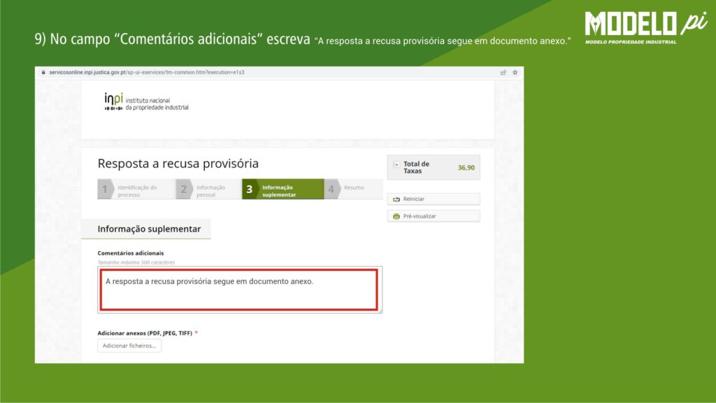 Resposta à Recusa Provisória no INPI slide 9
